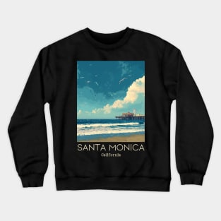 A Vintage Travel Illustration of Santa Monica - California - US Crewneck Sweatshirt